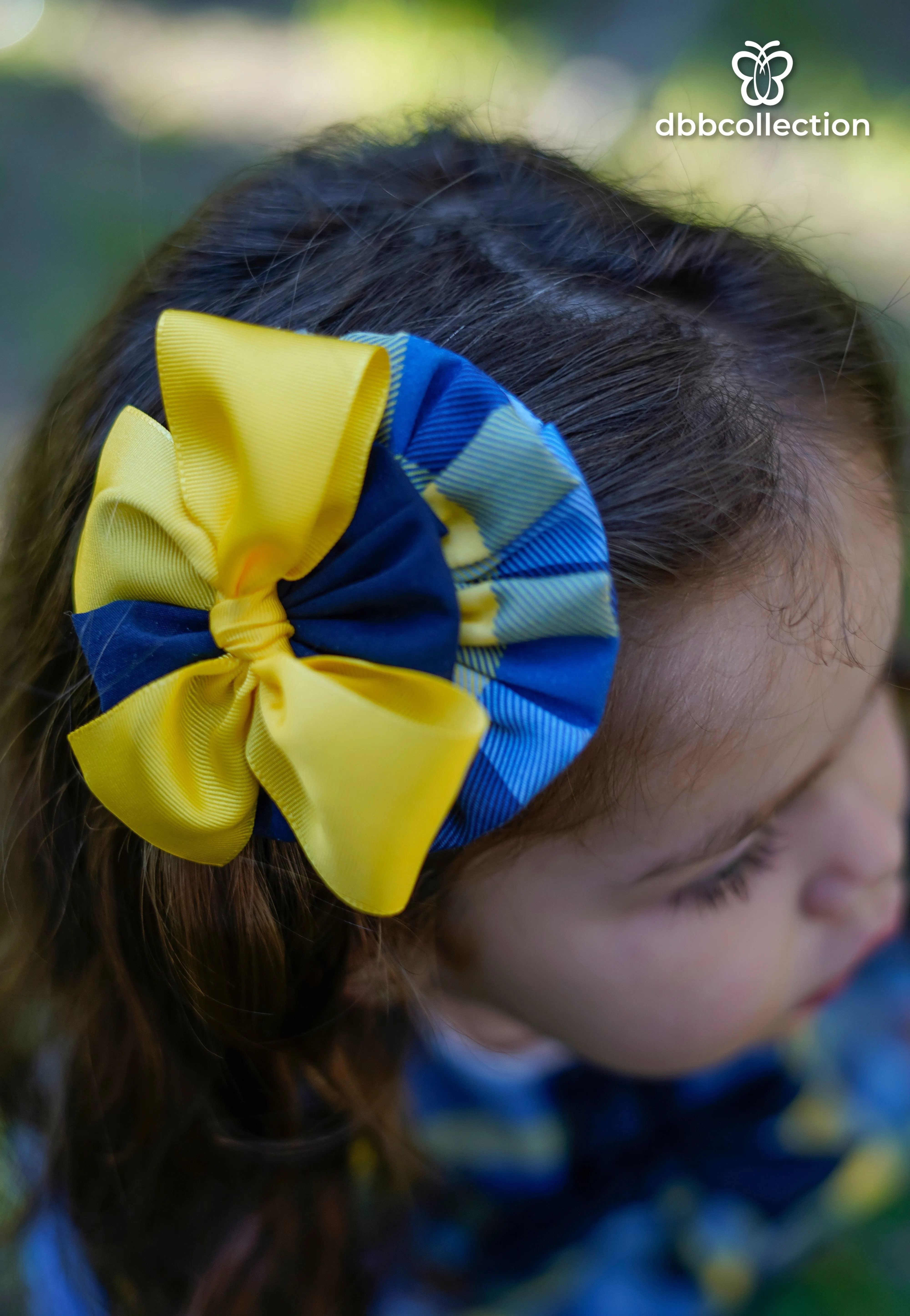 DBB Collection AW24 - Girls Blue, Yellow & White Check Dress & Headpiece