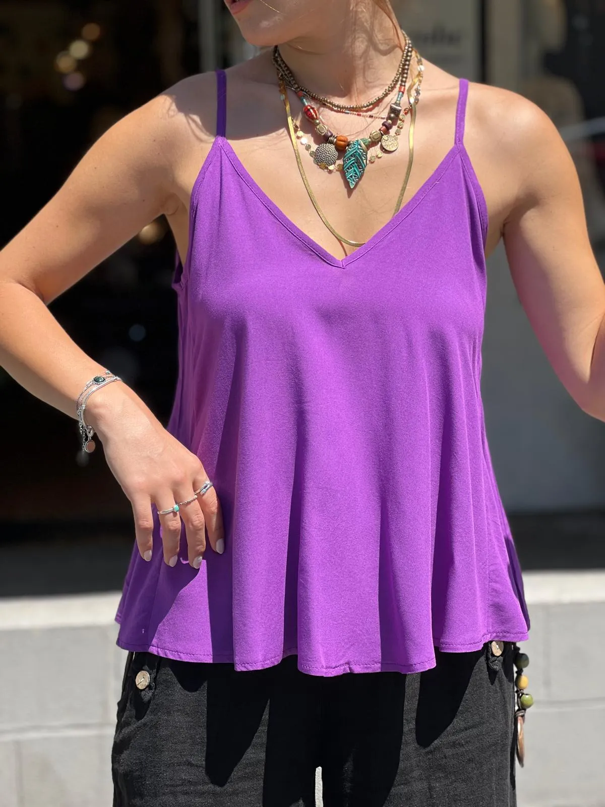 Green Viscose Tunic with Adjustable Strap