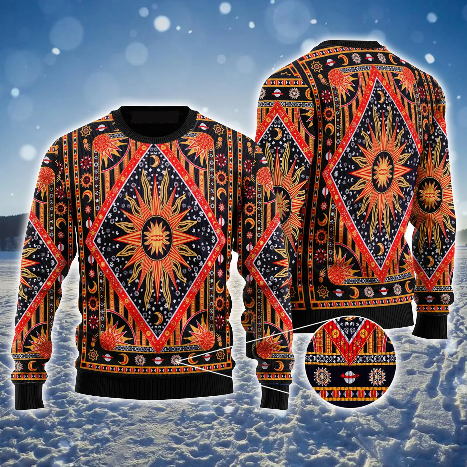 Hippie Style Ugly Sweater, Sun & Moon Ugly Sweater For Men & Women, Perfect Gift For Friends, Family