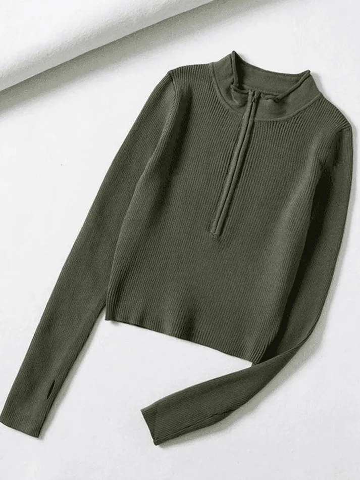 Joskaa Quarter Zip Crop Rib Knit Sweater