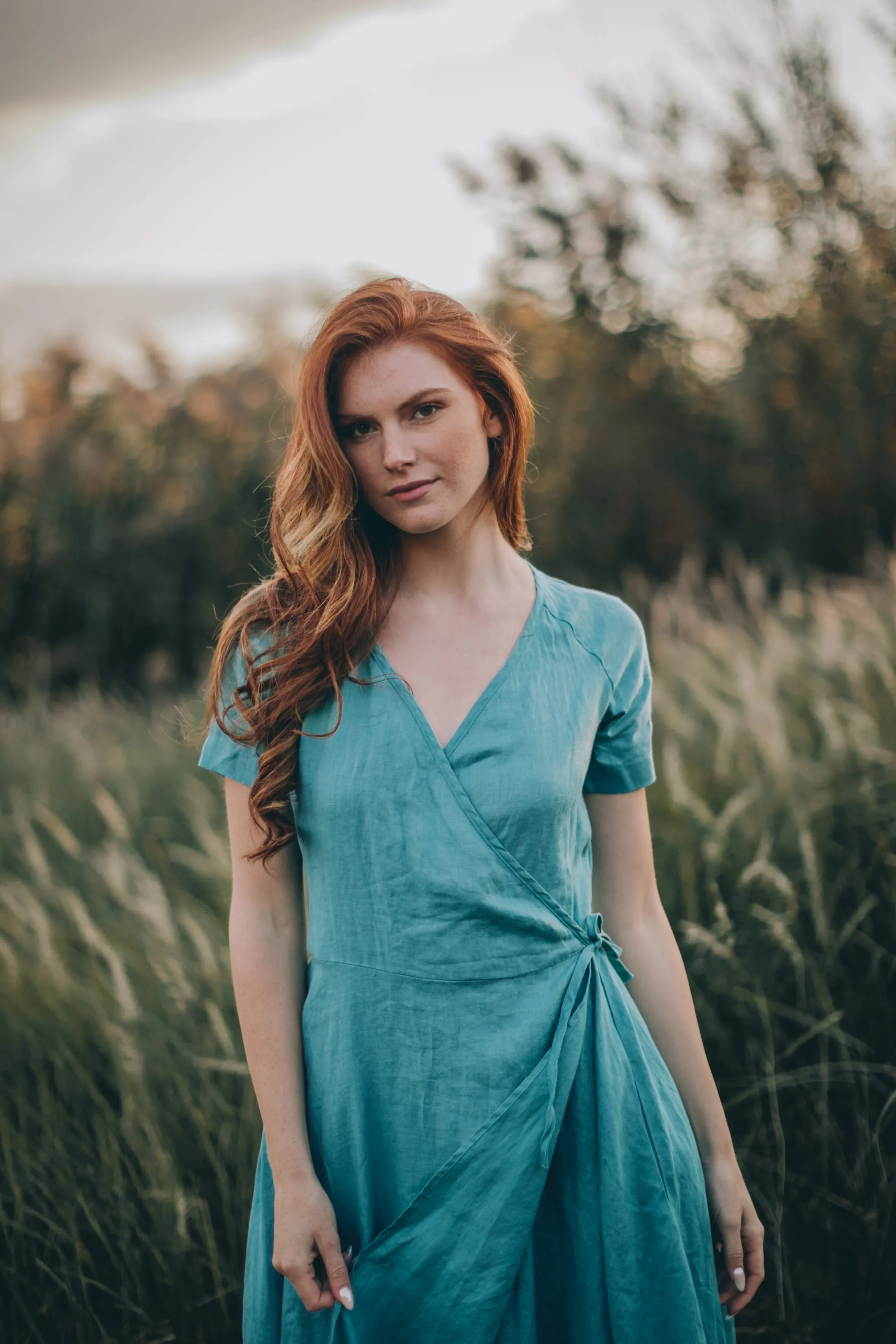Maxi Linen Gown with Wrap Belt