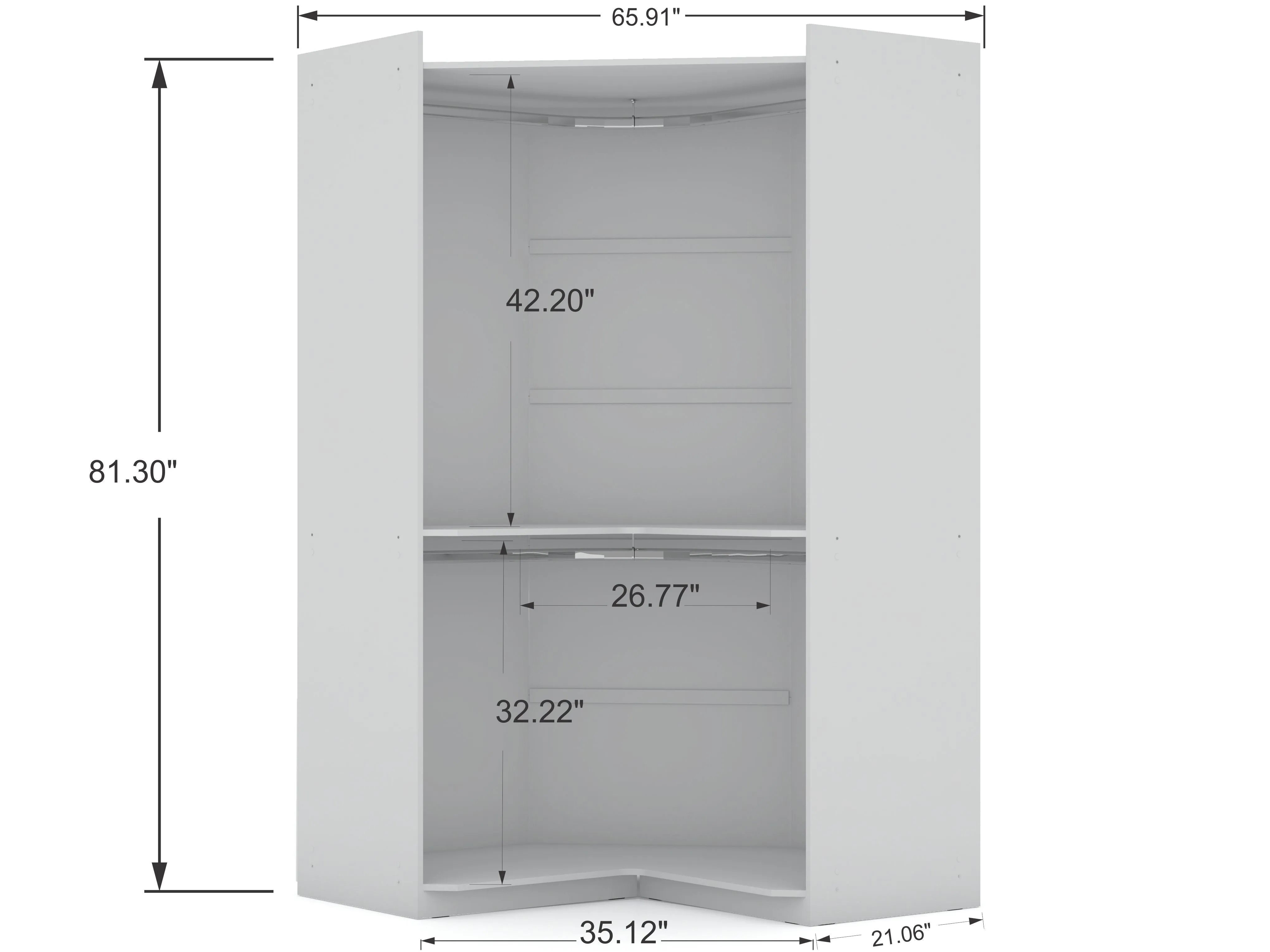 Mulberry 3.0 Sectional Modern Corner Wardrobe Closet with 2 Drawers - Set of 2 in White