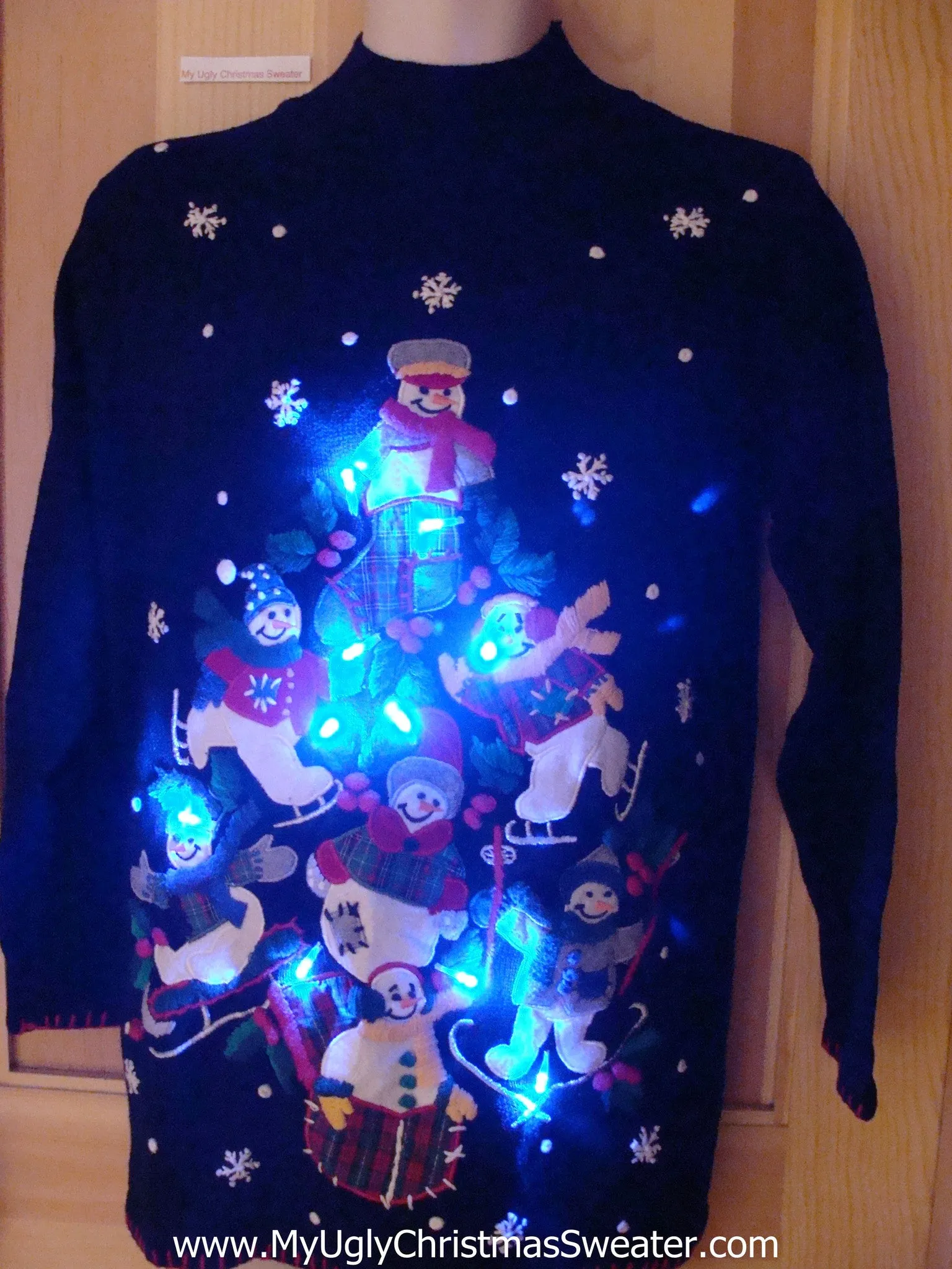 Pyramid Snowmen Light Up Ugly Christmas Sweater