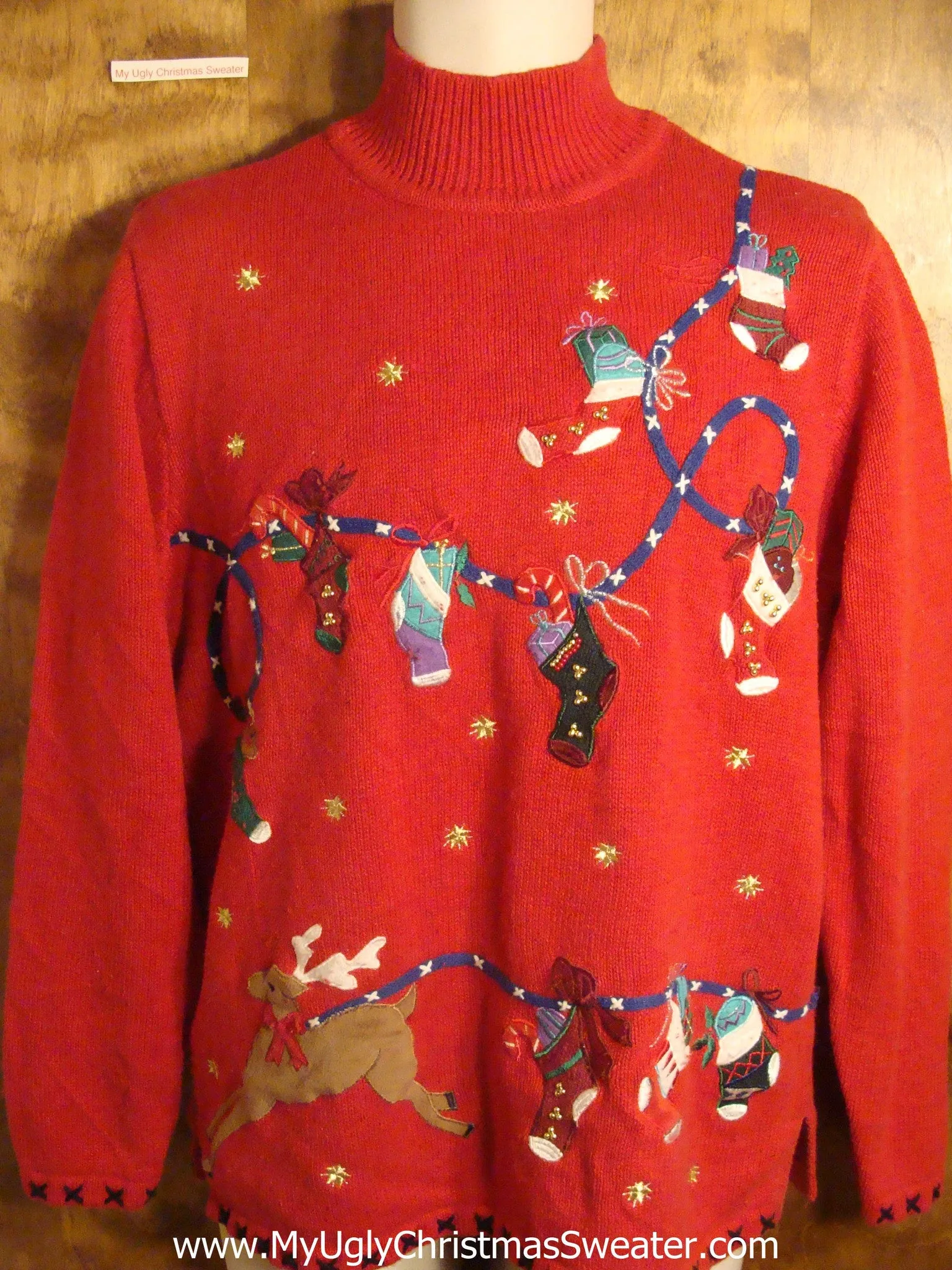 Reindeer and Stockings Tacky Christmas Sweater