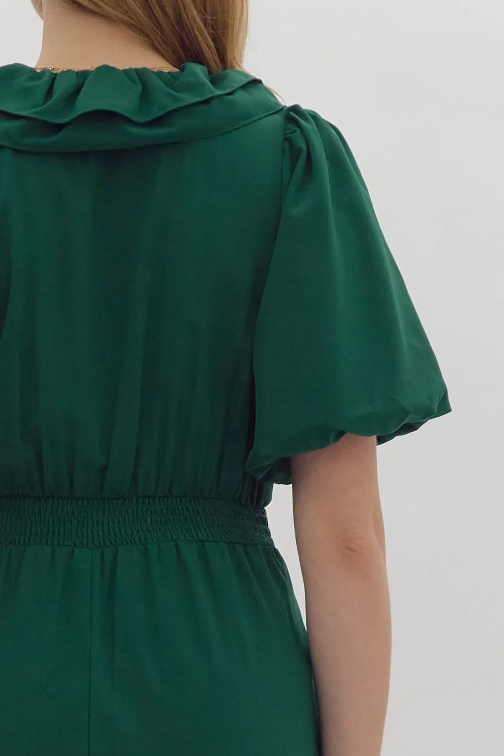 Solid Short Sleeve Faux Wrap Midi Dress