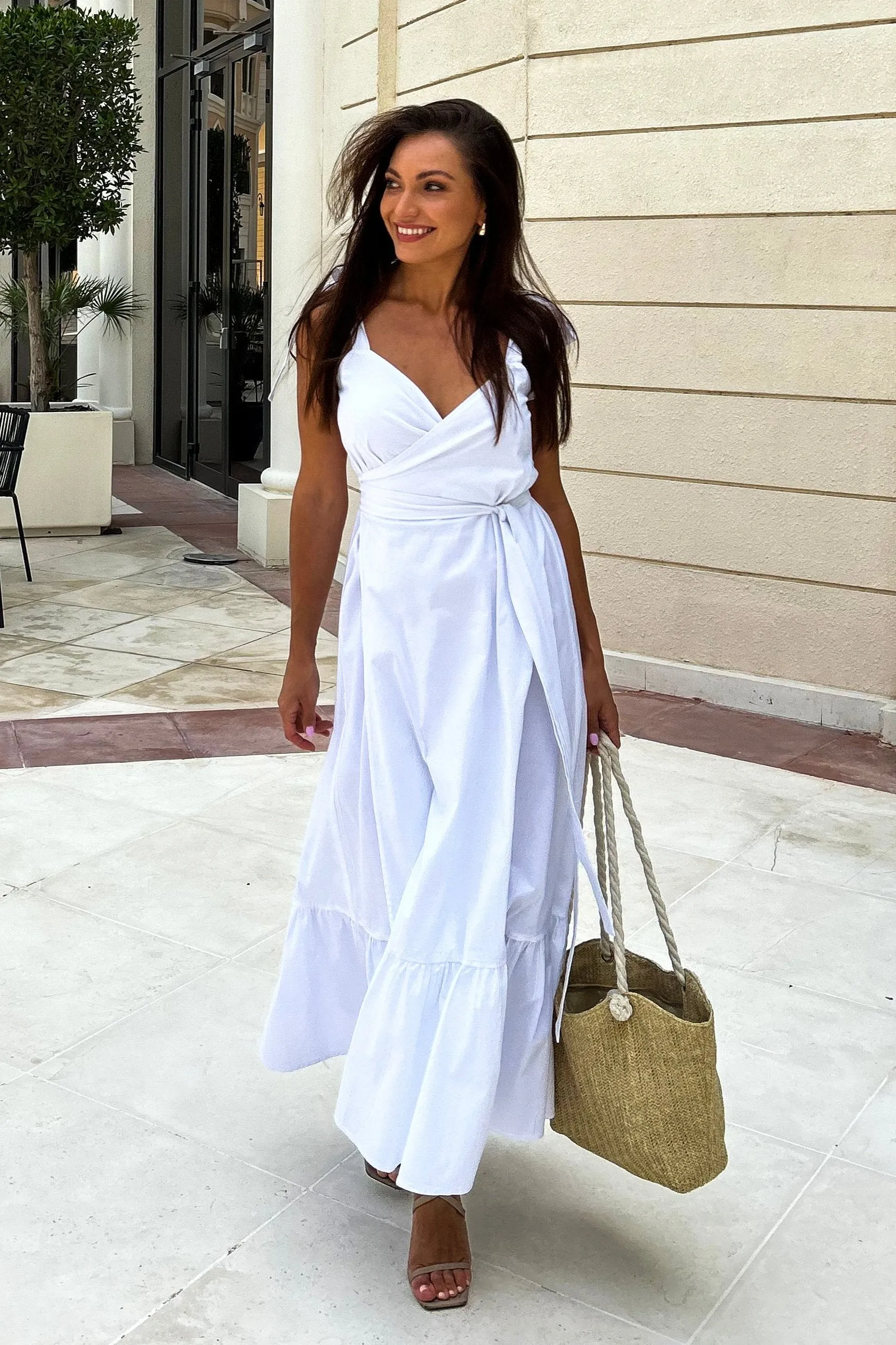White wrap dress maxi