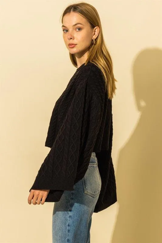 wide sleeve cable knit crop sweater