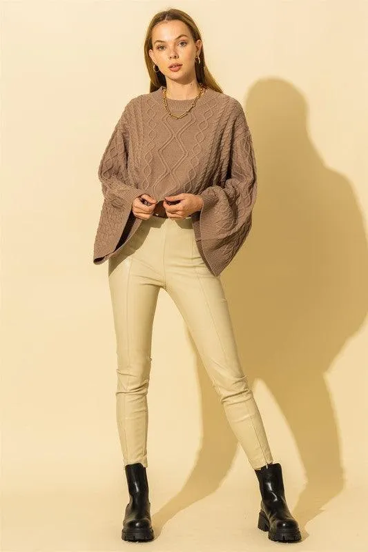 wide sleeve cable knit crop sweater