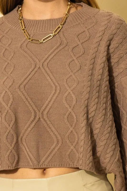 wide sleeve cable knit crop sweater
