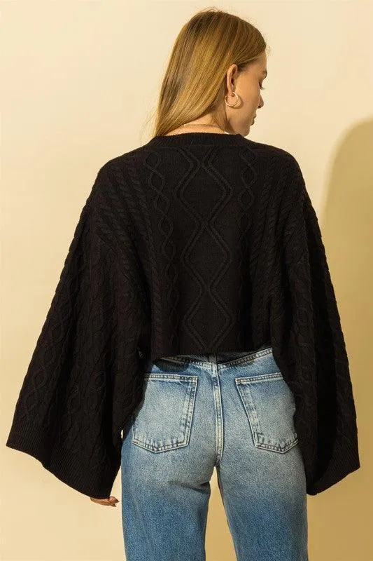 wide sleeve cable knit crop sweater