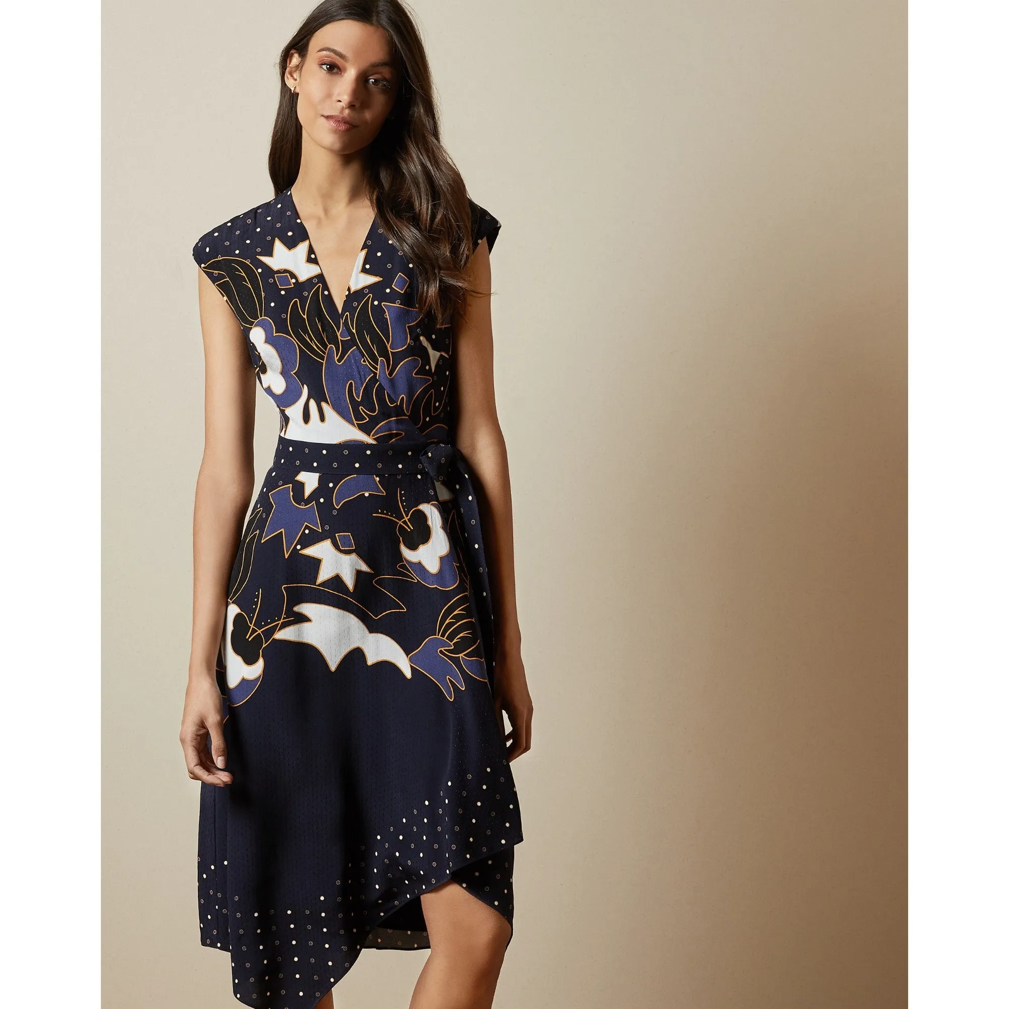 Women Saretti-Masquerade Printed Wrap Dress - Navy